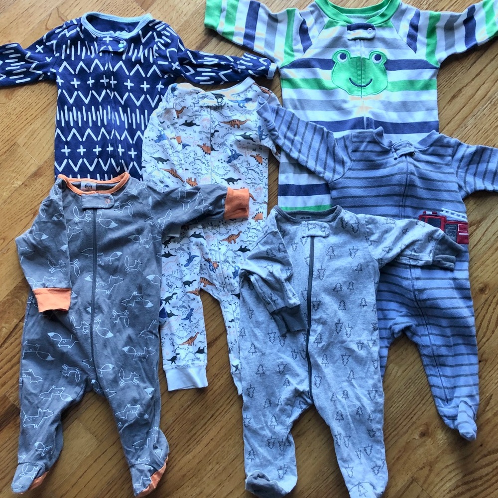 Lot bundle (6) 3 month boy zip pajamas